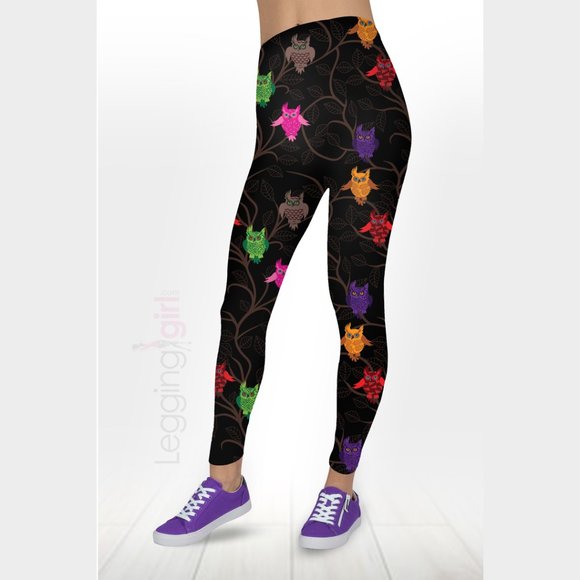 Happy Hooting - Owls Wide Band Printed FeatherSoft Women's Leggings One Size (Fi - Picture 1 of 2